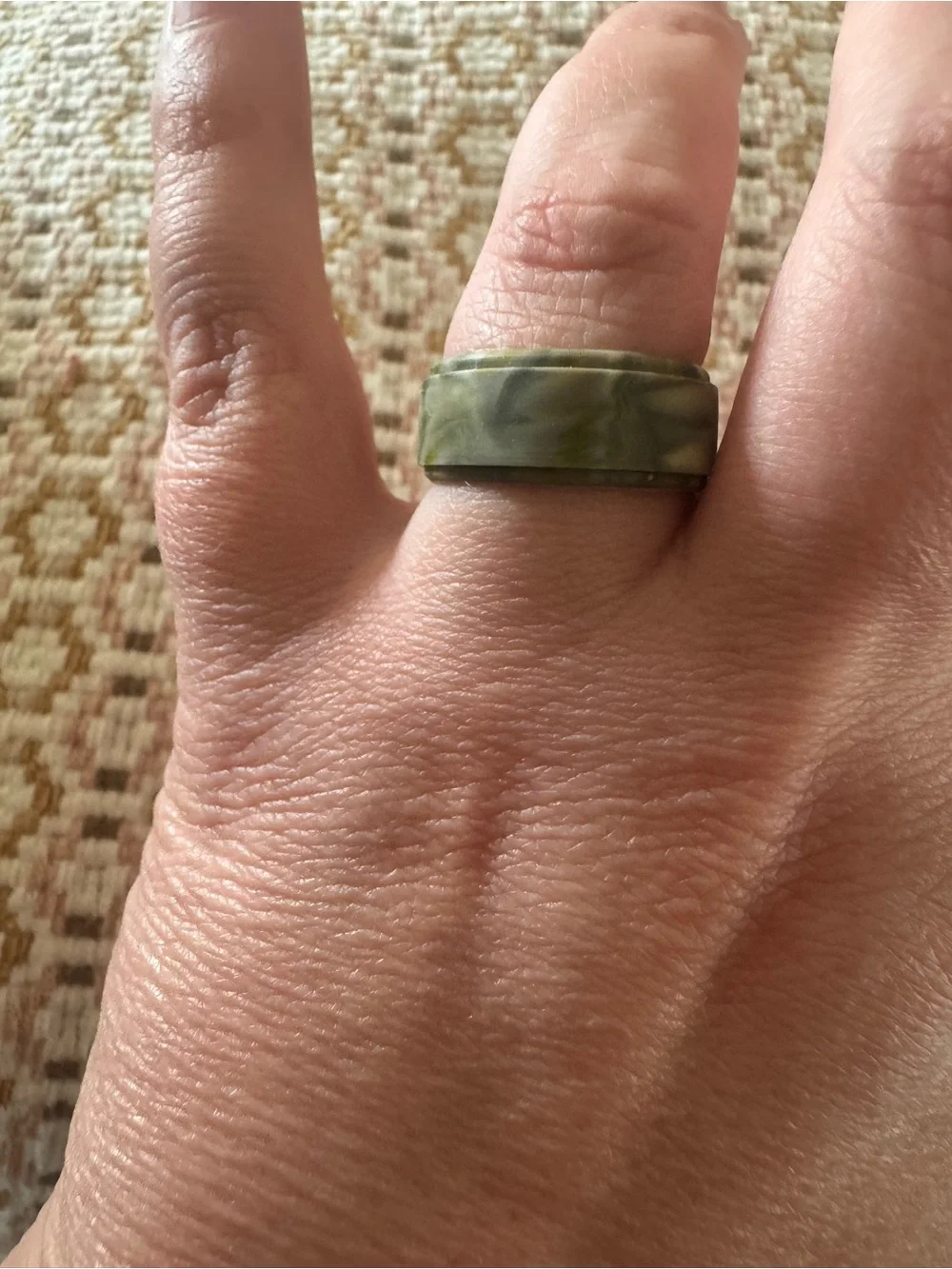 Men's Olive Marble Silicone Ring — Flexible Everyday Band